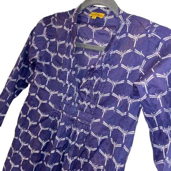 Roberta Roller Rabbit blue white Indian Block Print Dragonfly tunic dres… - Picture 4 of 5